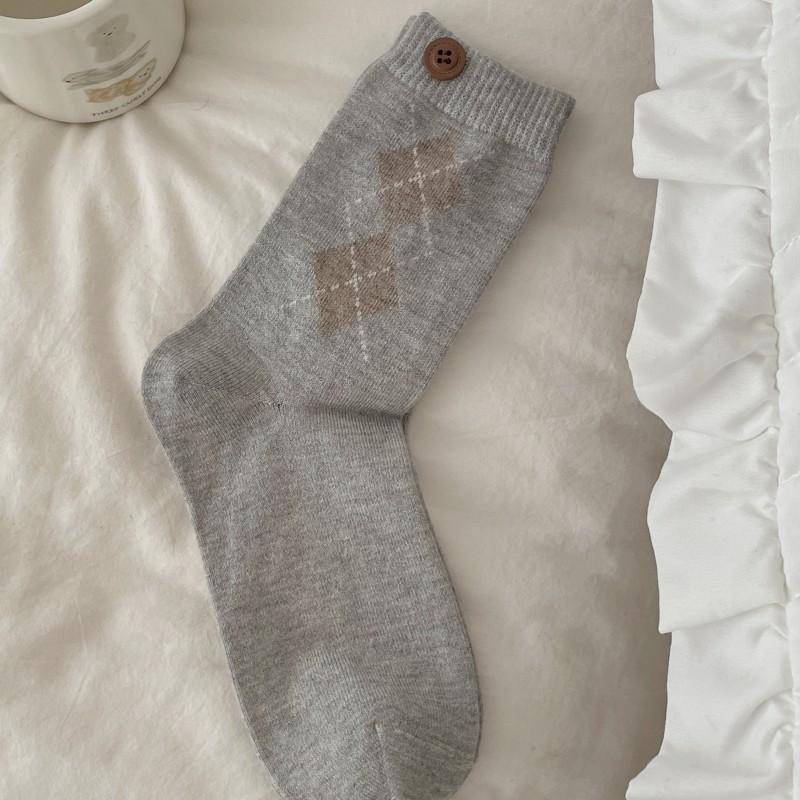 Diamond-shaped Wool Socks, Mid-calf Socks, Autumn and Winter Women's Casual Thickened Warm Women's Socks, Pile Socks
