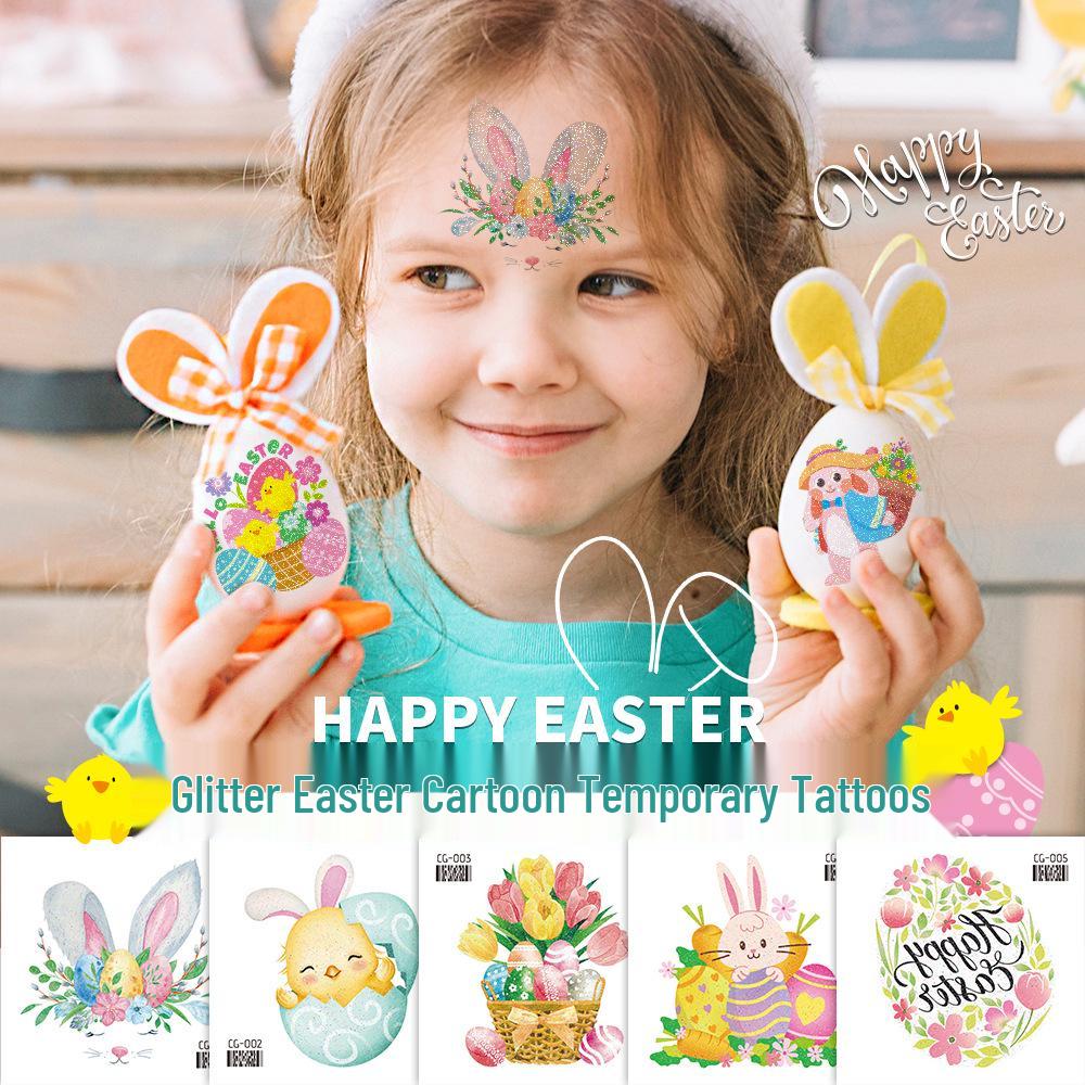

Ruicalong Glitter Easter Temporary Tattoos - Cute Cartoon Face & Arm Stickers 60*60mm