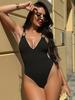 Women's Swimsuit Black Deep V Sexy High Waist One Piece Swimsuit