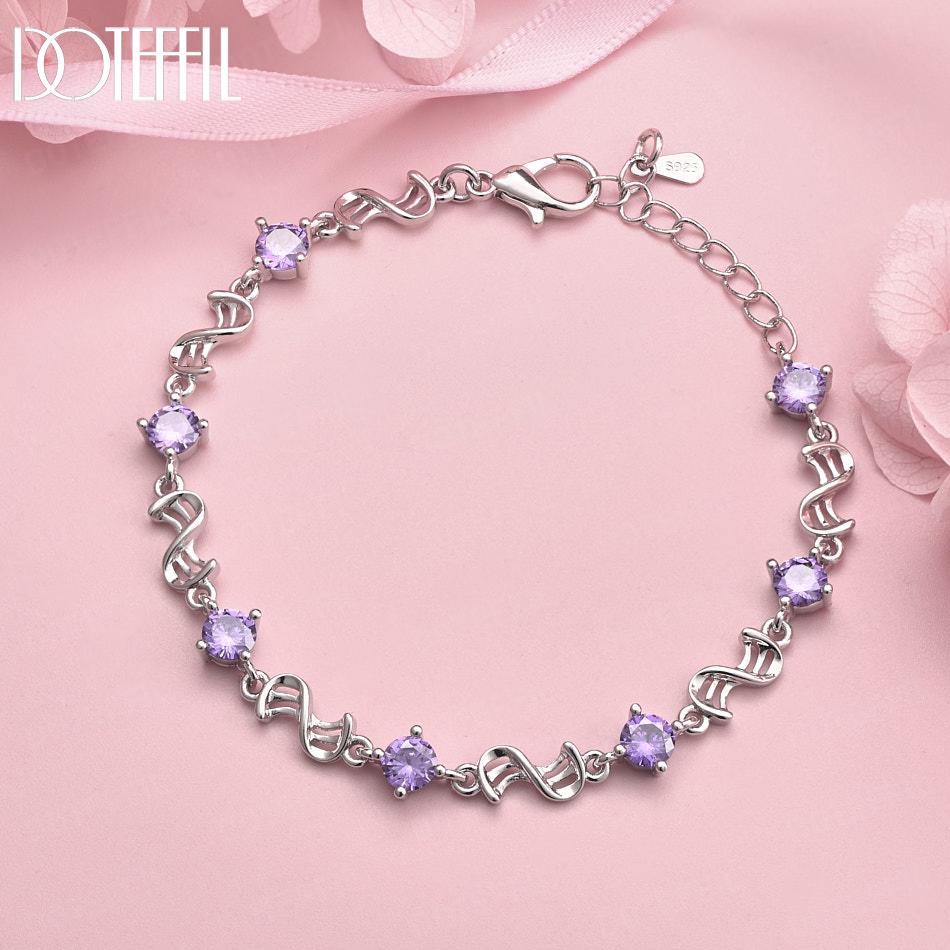 925 Sterling Silver Purple AAA Zircon Bracelet Gift Wedding Jewelry