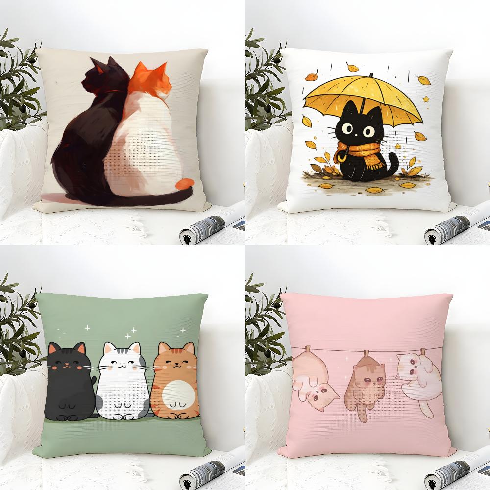 Cute Cartoon Plush Cat 4 Pillow Case Linen Cushion Covers For Decorative Sofa Home Pillows Case Car Chair Pillows Cases