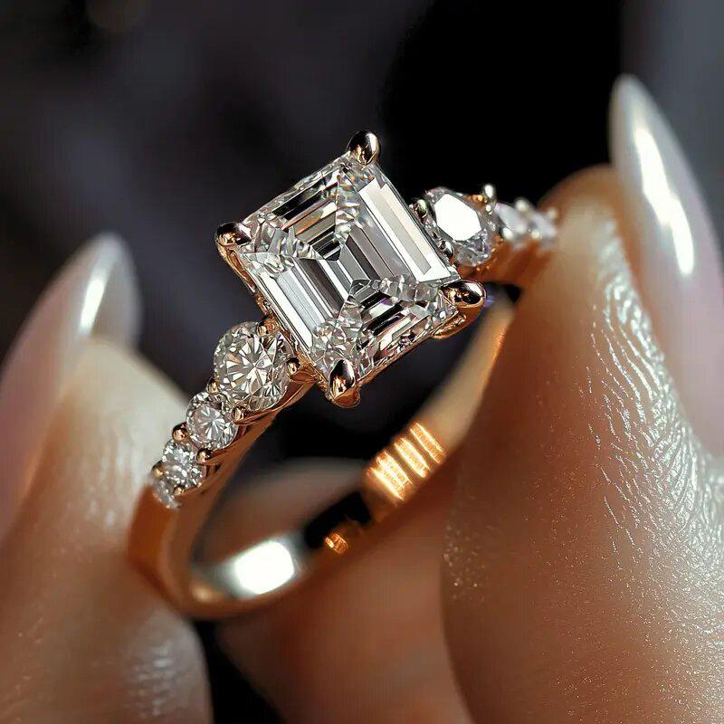 Women's Cutting Synthetic Zircon Ring, Simple and Stylish Design, Suitable for Daily Wear and Gift Giving