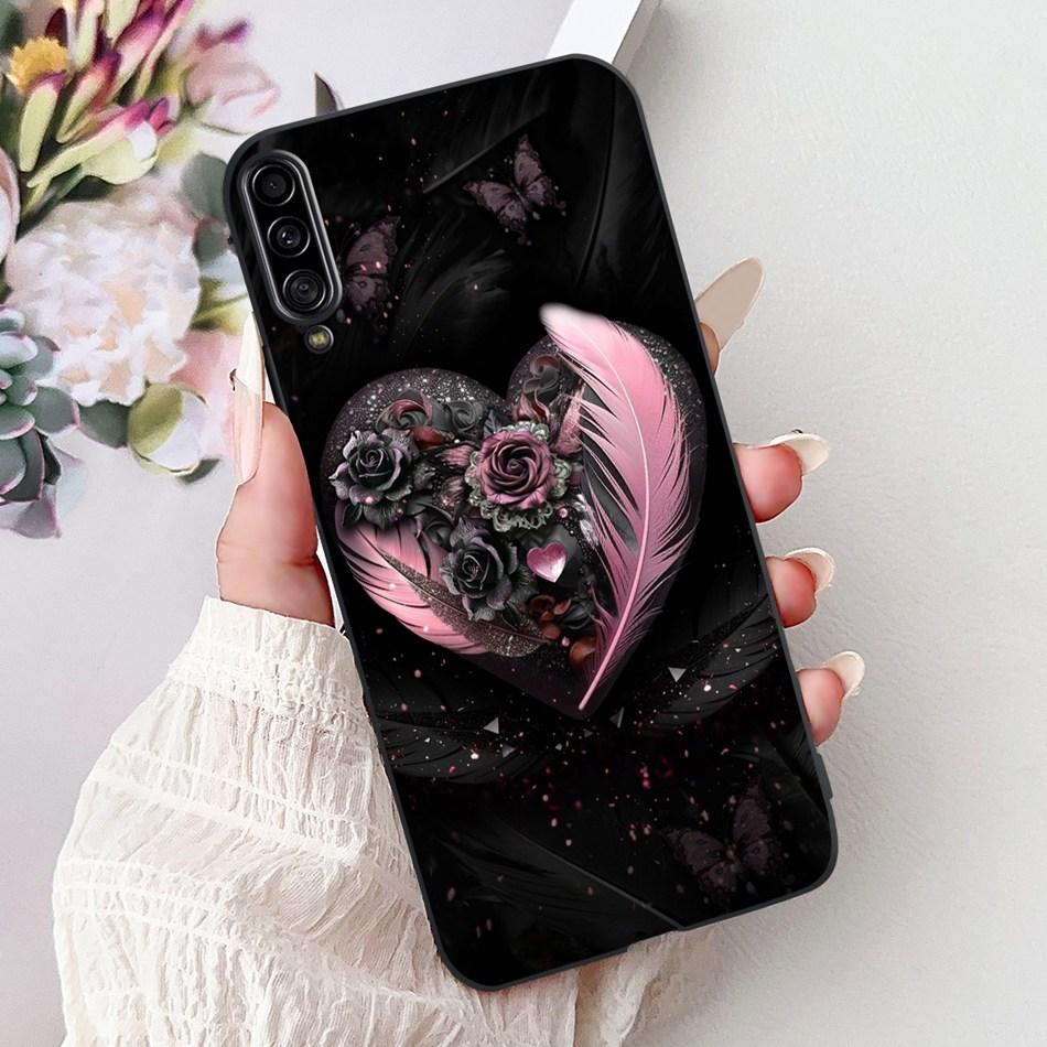 For Samsung Galaxy A90 5G Phone Case For Samsung A90 5G SM-A908B Elegant Floral Cat Painted Black Silicone Soft TPU Cases