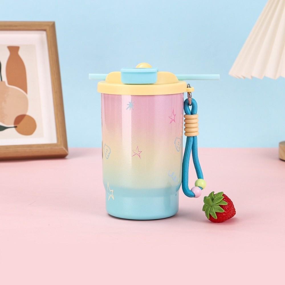 Stainless Steel Double Drink Insulated Cup Cartoon Coffee Cup Portable Vacuum Straw Cup  Camping