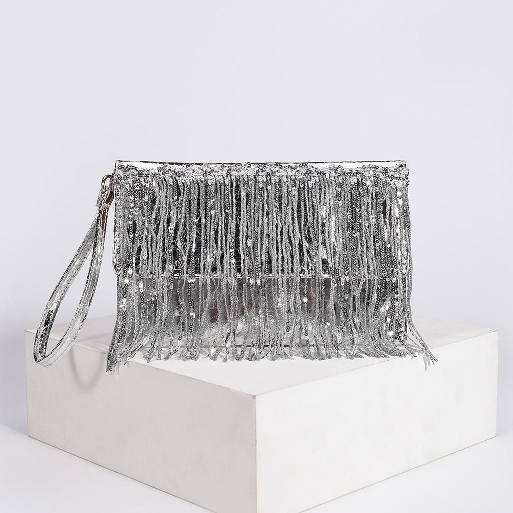 Women's Sequins & Fringe Evening Clutch - Bohemian Unique Woven Straw Beaded Handbag with Luxury Texture for Wedding & Party Outfits