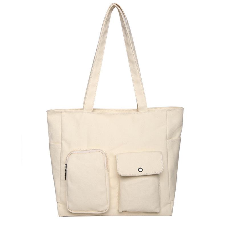 Large capacity canvas bag, women's spring new fashion casual shoulder bag, student class commuting tote bag