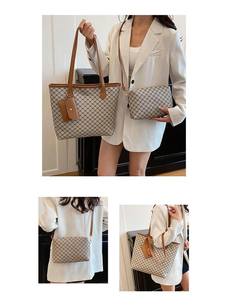 Women's Fashionable Multi-Piece Set: Large Capacity Retro Tote, Mother-Child Bag, and Underarm Bag