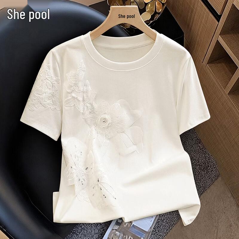 Women's Floral Embroidery Mesh T-shirt