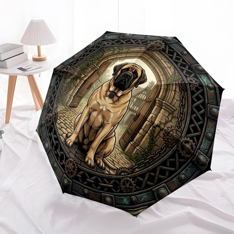 Steampunk Dog Portrait pattern umbrella, portable and foldable design, 8 ribs, a casual accessory for Halloween, Christmas, and birthday gifts.