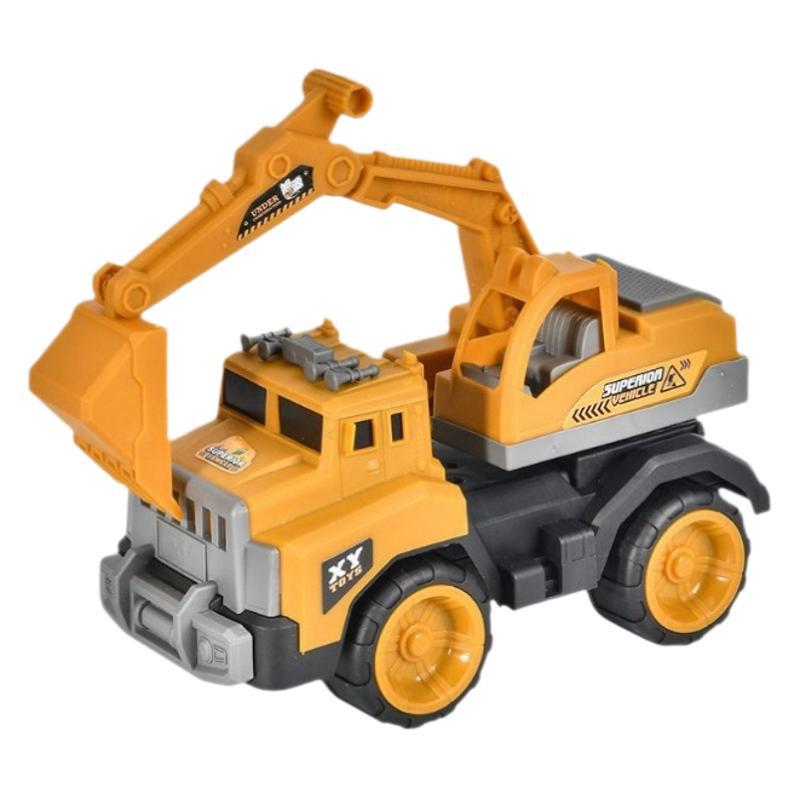 Large Children's Engineering Vehicle Toy Set: Inertia Mixer, Dump Truck, Crane, Excavator, Bulldozer