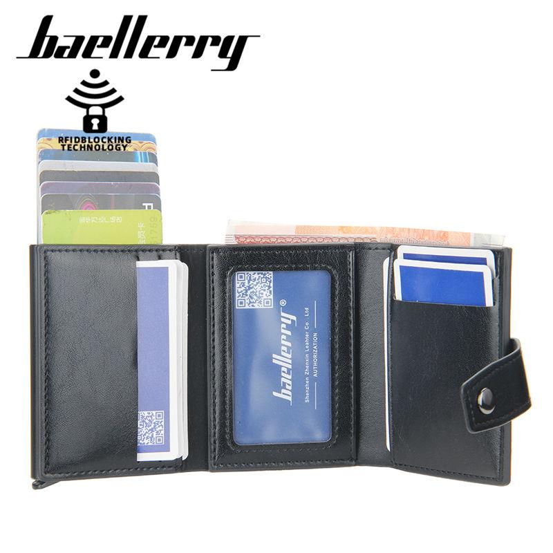 Baellerry Men Business Credit Card Holder RFID Aluminium Box Bank Card Holders Vintage Design Wallet with Money Clips