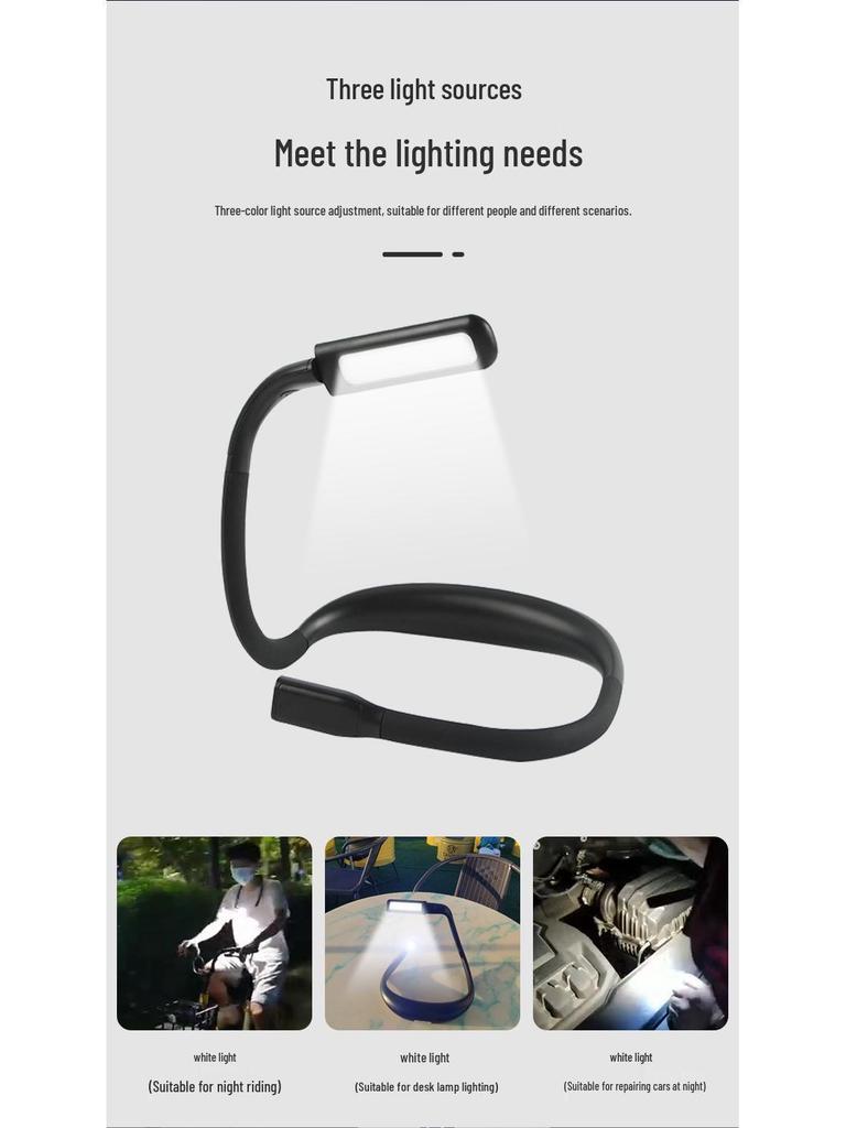 Rechargeable 3-Color Neck Reading Light - Portable, Dimmable, Ideal for Outdoor Camping and Night Reading