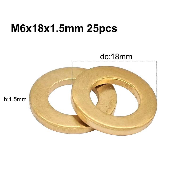 

5/25/50/100 шт. Латунная плоская шайба-прокладка Латунная прокладка M2 M2.5 M3 M4 M5 M6 M8 M10 M12 M14 M16 M18 M20 прокладка из листового металла кольцо M6x18x1.5mm 25pcs