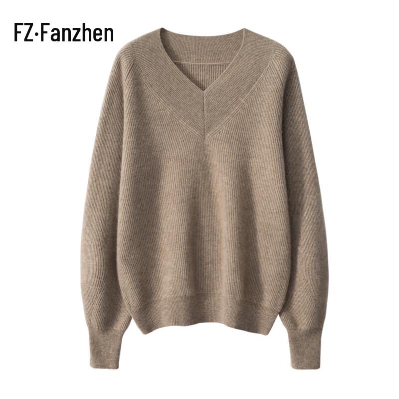 Fanzhen Women's V-Neck Cashmere Blend Sweater
