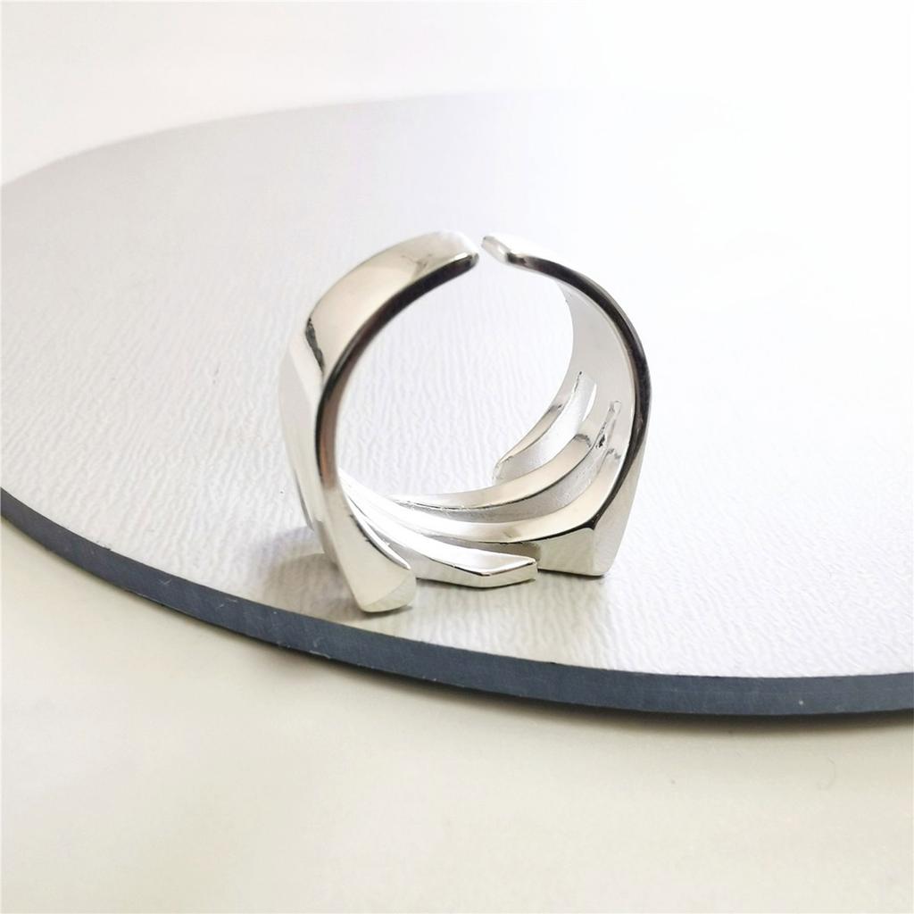 Irregular Geometric Rings Unique Square Cutout Rings with Slanted Texture Adjustable Open Rings Decoration for Women