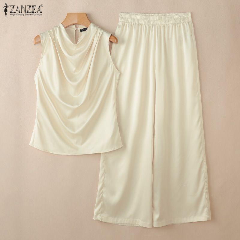 ZANZEA Completi da Donna a Due Pezzi Casual: Canottiere Senza Maniche e Pantaloni Lunghi