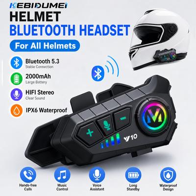 Y10 Pro Max Motorcycle Helmet Headset Bluetooth 5.3 Hands Free Ipx6 Waterproof 2000Mah Moto Wireless Earphone Support Voice