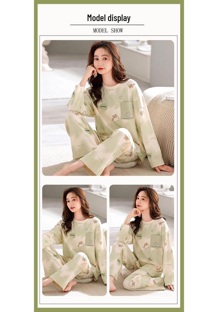 Women's Cotton Pajamas - Japanese Style, Long Sleeve, Rabbit Print, Autumn/Winter Pullover & Pants Set