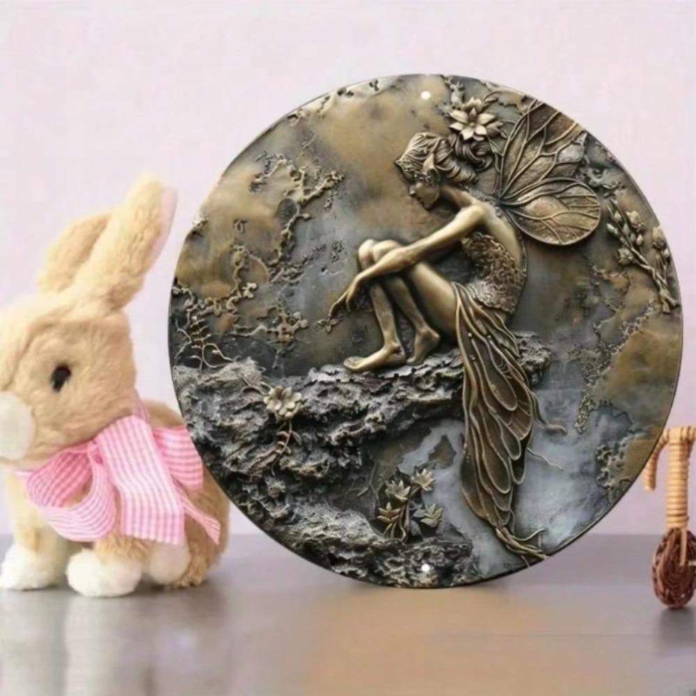 Vintage Fairy Round Metal Tin Sign Weatherproof Outdoor Wall Art