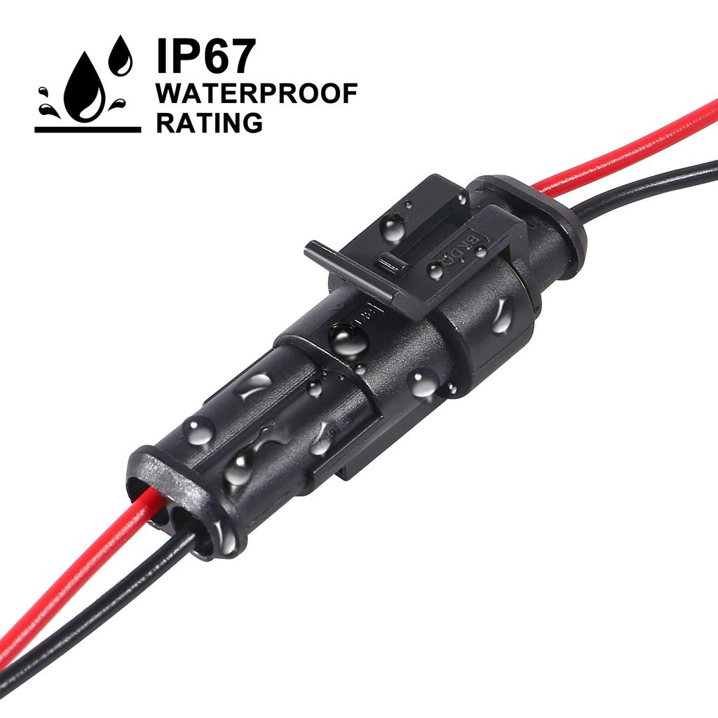 2 Pin Connector Waterproof Connector, Male and Female Way 16 AWG Wire (10 Kits)