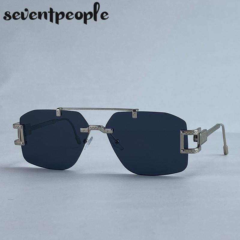 Punk Rimless Polygon Sunglasses Women  Luxury Brand Vintage Frameless Square Sunglass Trendy Double Beam Shades For Ladies