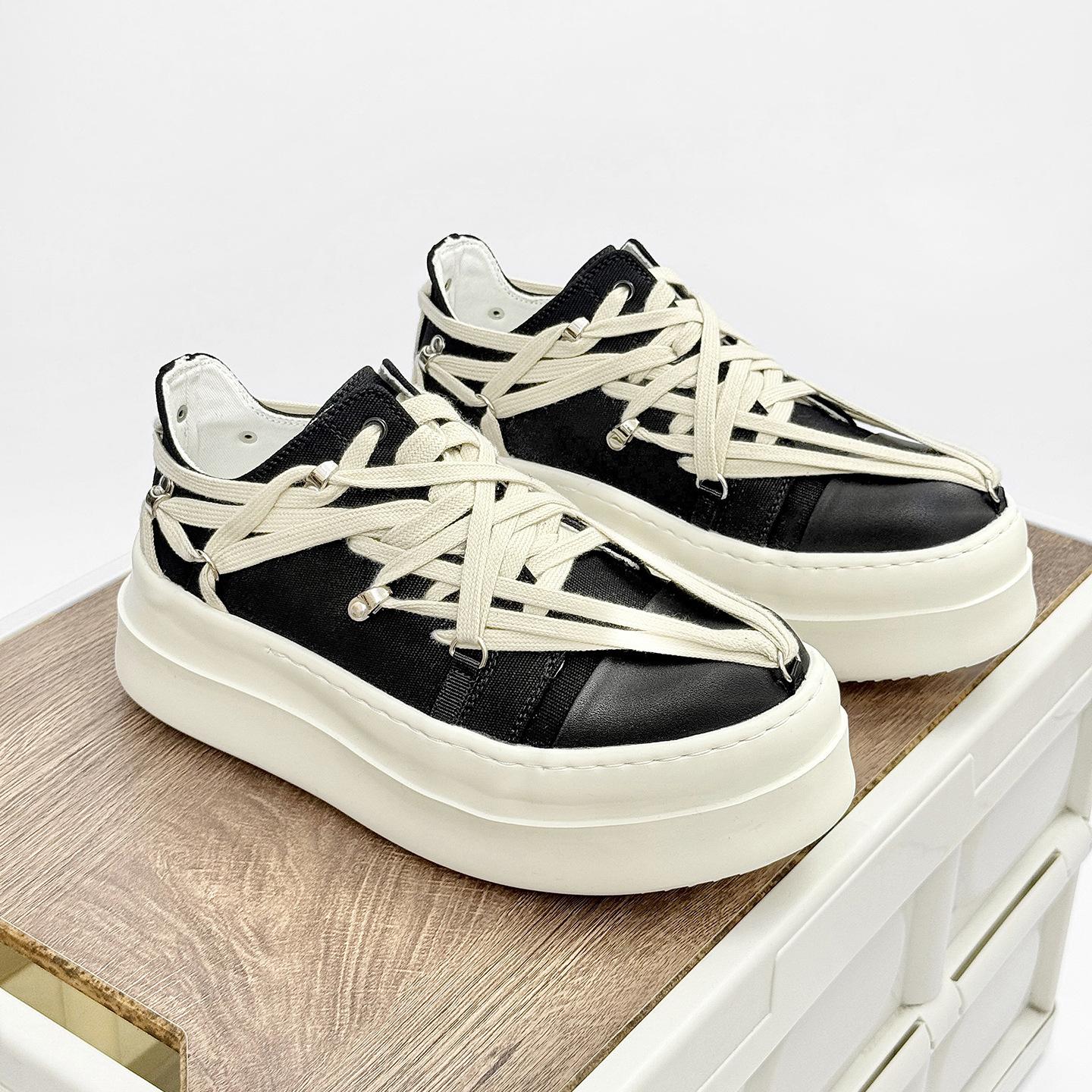 

Мода Мода Пара Обувь Кожа Низкий верх Платформа Женская Мужская Обувь Черный Белый Шнуровка Высокое качество Повседневная Толстая подошва Обувь для скейтборда 44