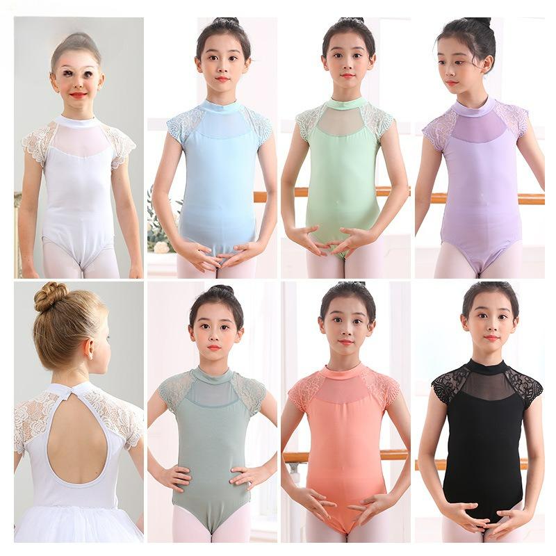 Children's Lace Short-sleeved Summer Round Neck Dance Clothes Cotton Body Clothes Body Clothes Practice Clothes