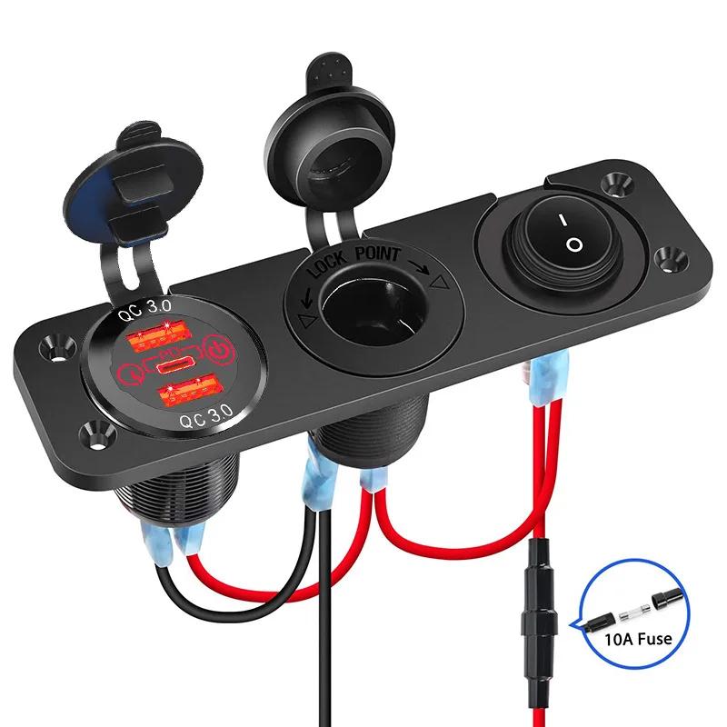 

12 В USB-розетка, морская панель переключателей, 66 Вт PD и двойная быстрая зарядка 3.0 USB-портов, автомобильное зарядное устройство с переключателем для мотоцикла, лодки, автофургона, квадроцикла красный