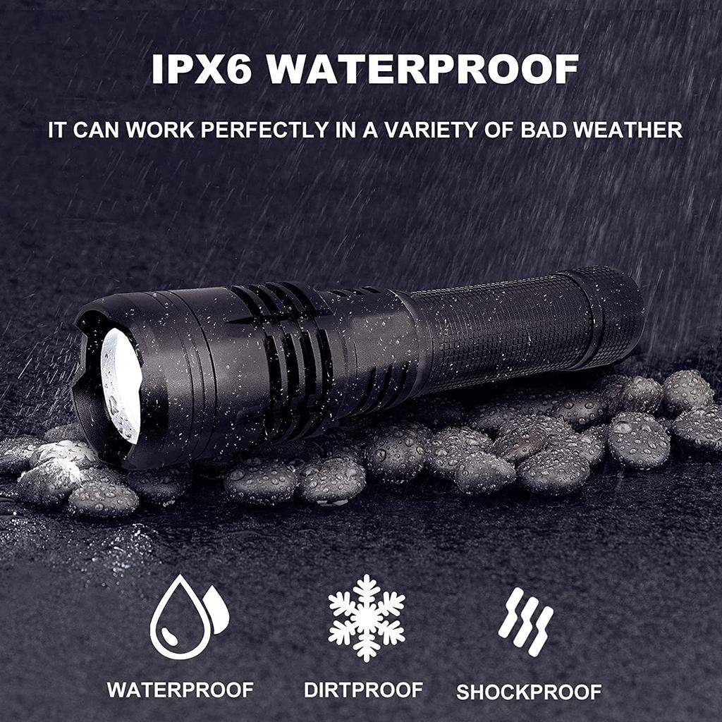 D2 90000 Lumens Rechargeable LED Tactical Flashlight 5 Modes Adjustable Focus 18650 26650 AAA Rechargeable Torch Light Lantern