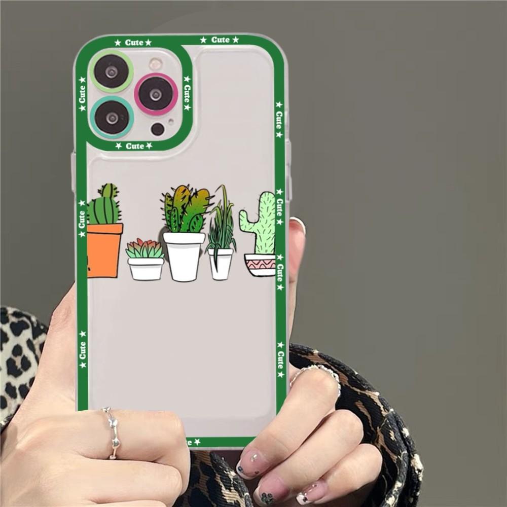 Cartoon Art Summer Cactus Phone Case For Samsung S 20 21 22 23 Lite Plus Ultra Clear Mobile Cover Funda