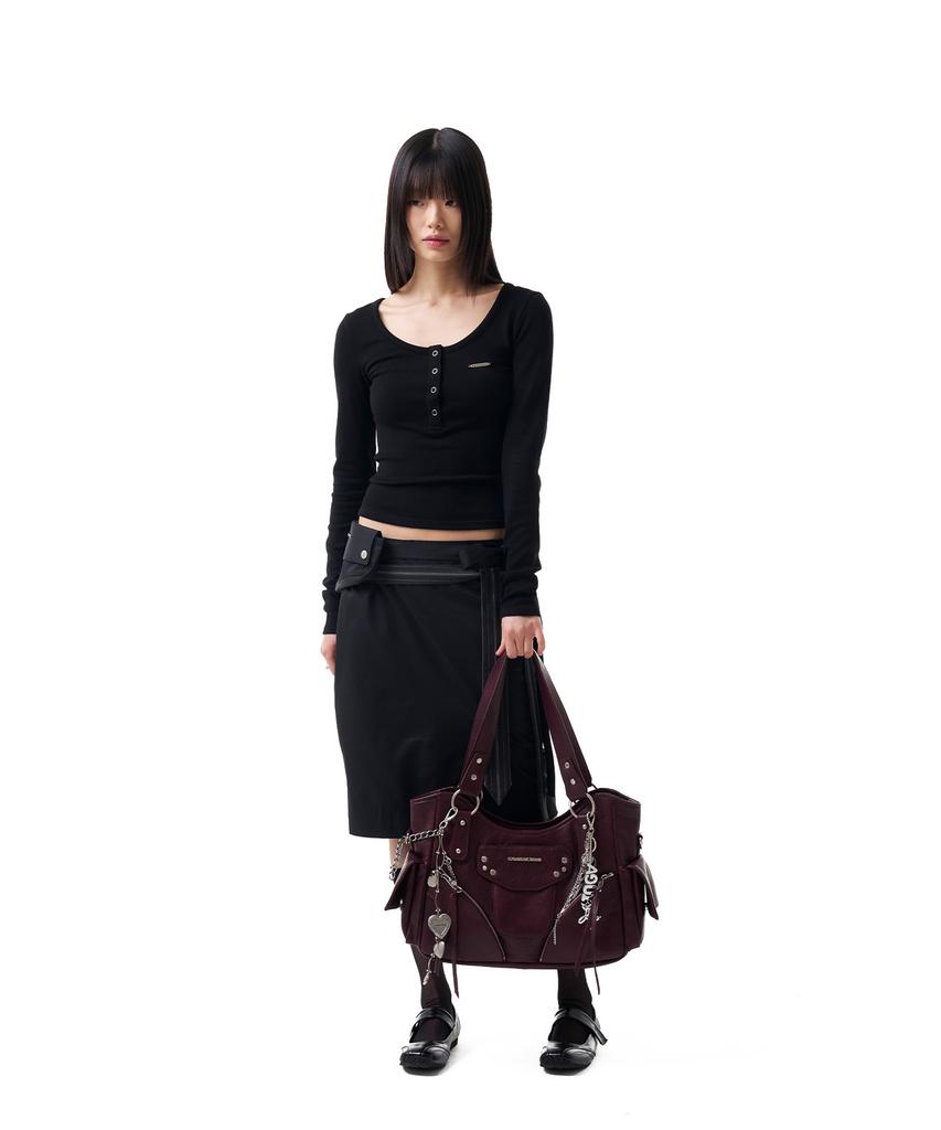 Iuga Makaras Belted Bag Midi Skirt (Black)
