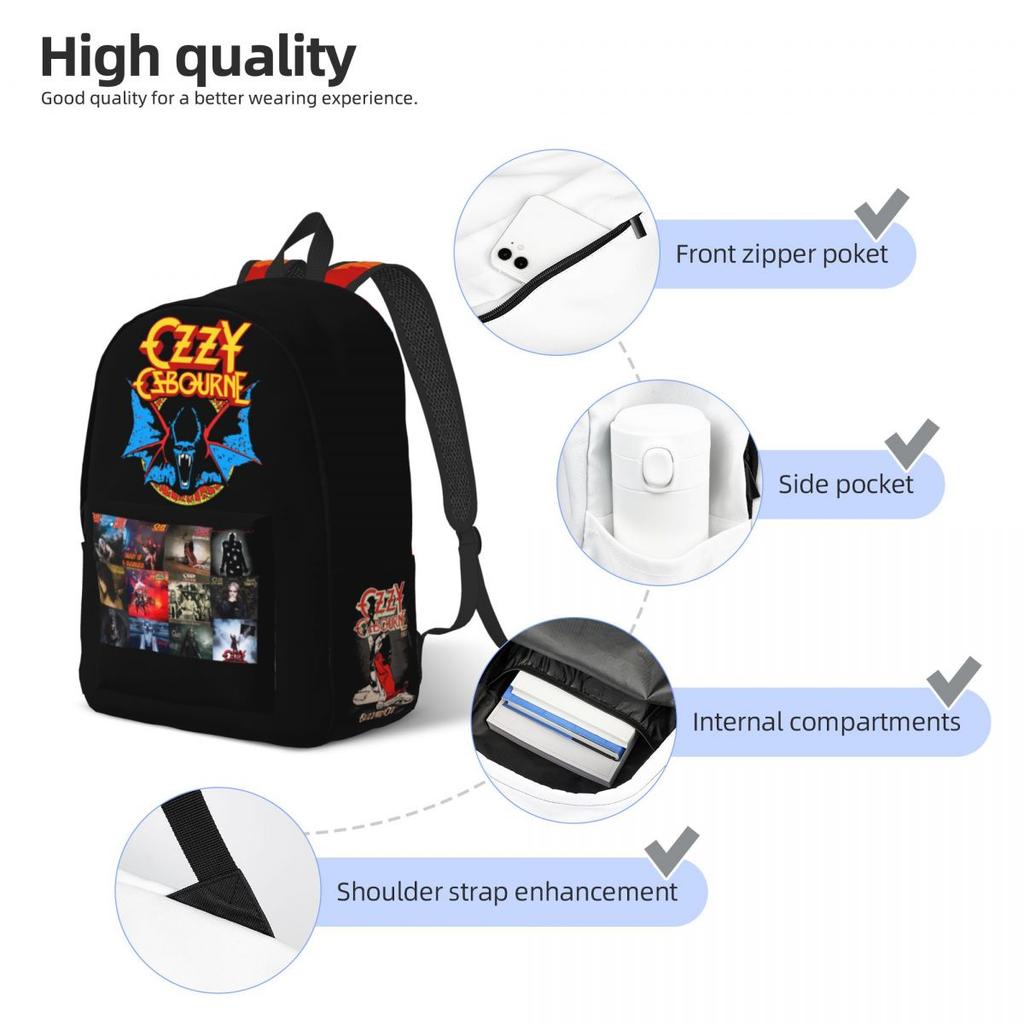Cool Ozzy Osbourne Backpack for Men Women Cool High School Hiking Travel Daypack Laptop Computer Canvas Bags with Pocket
