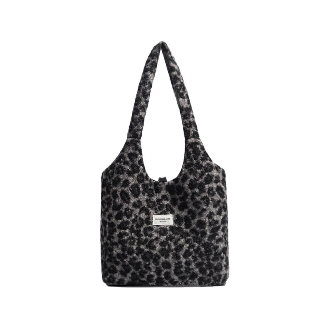 Autumn Winter Leopard Print Shoulder Bag Japanese Ins Niche Design Commuter Tote Bag Student Large Capacity Handbag for Women