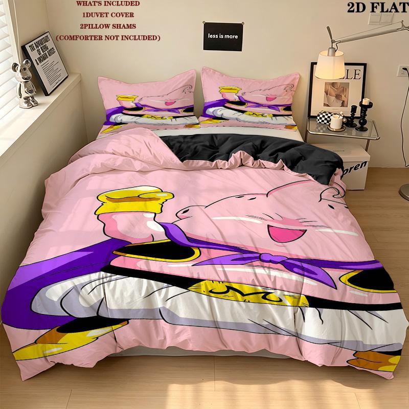 Majin Buu Pattern Bedding Quilt Set Quilt Cover Pillowcase Home Birthday Gift(1 * duvet cover + 2 * pillowcase, without core)