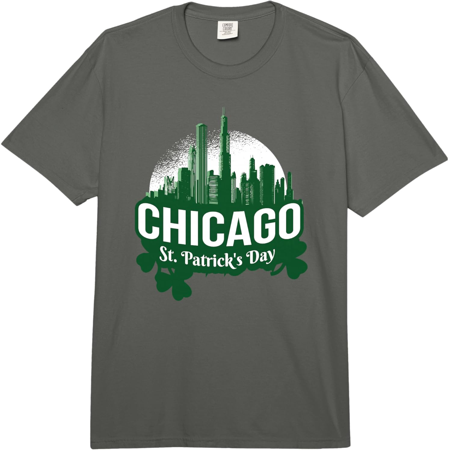 Chicago St Patricks Day Skyline Graphic Print Cotton Men s Casual T Shirt S