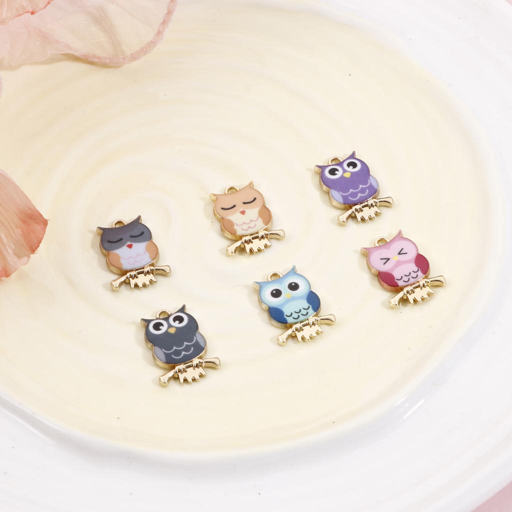 10PCs Owl Animal Charms Vintage Halloween Multicolor Enamel Gold Color Metal Pendants DIY Necklace Earrings Jewelry 21.5mmx15mm