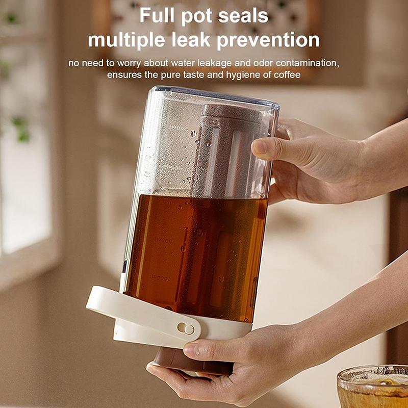 Cafetera de Cold Brew de 1L con Asa de Mano Botella de Cold Brew de ABS con Escala, Infusor de Té Hervidor de Café de Inmersión para Preparar Té