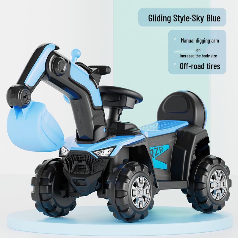 Excavator electric pentru copii: Jucărie de inginerie cu pedale mari cu 4 roți și muzică
