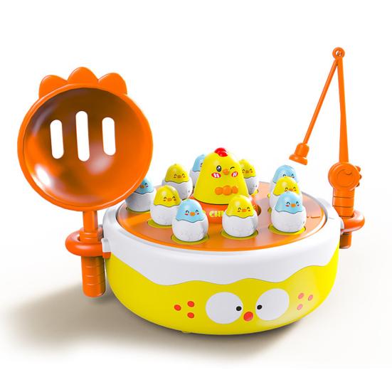 1 Set Chicken Launching Fishing Toy Rotating Turntable Cartoon Chick Bounce Catch Board Game Interactive Toddlers Educational
