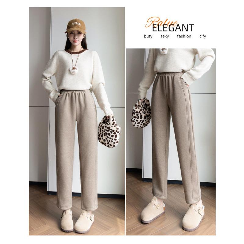 Toamnă Iarnă Talie Elastică Solid Catifea Cald Pantaloni Creion Femei Largi Casual Potrivit cu Orice Pantaloni de Trening