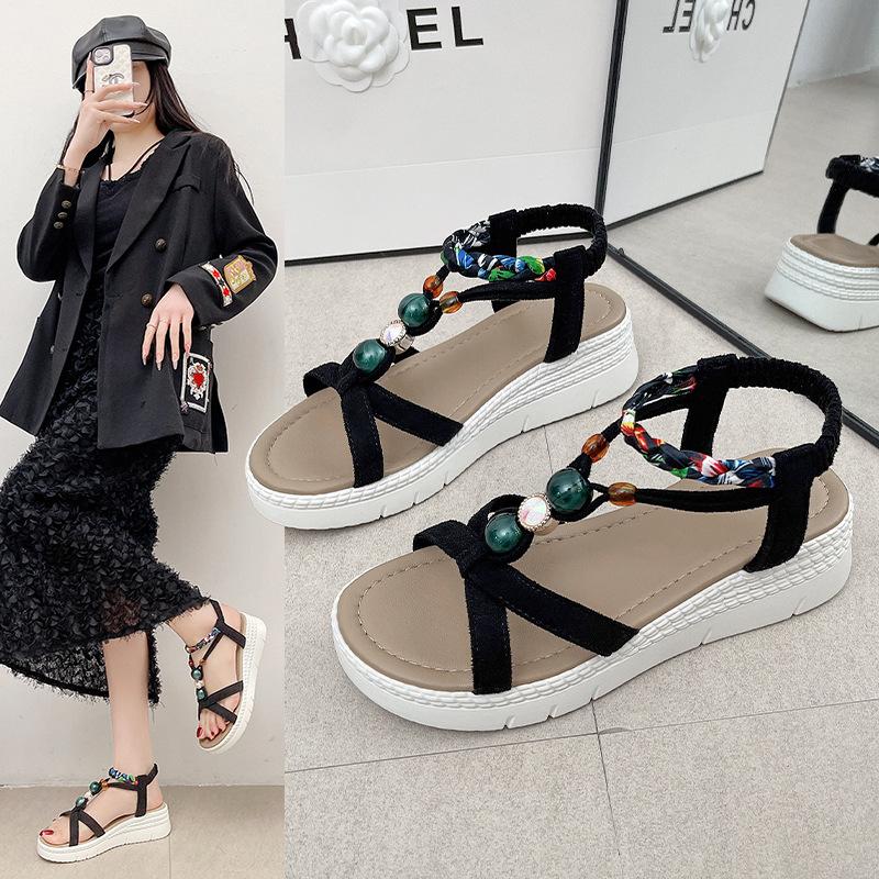 Fashion Summer Shoes for Women Sandals Slip-on Women Wedge Bohemia Casual Platform Sandals Female Peep Toe Outdoor Beach Shoes Size 42