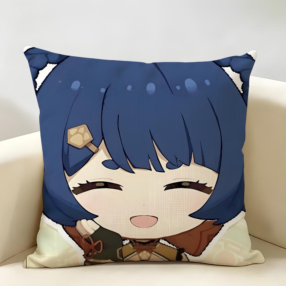 Xiangling Cute Genshin Impact Cushion Cover Natural Linen Organic Fabric DoubleSided Printing Room Sofa Decor Pillow Case