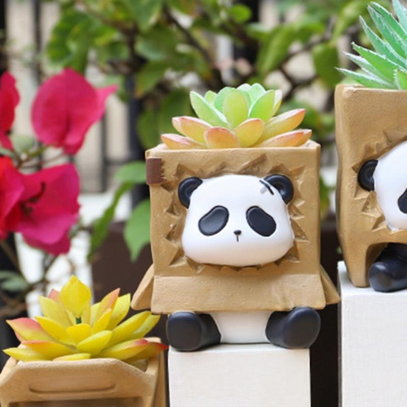 Sitting Panda Shaped Planter Vase Moulds Cements Mould Silicone Material for Hand-Making Succulent Plant Flowerpot Vase