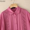 ZANZEA Women Casual Turn Down Collar 3/4 Sleeve Lace Splice Blouse