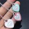 High-End T Tiga Double Heart Necklace with Blue and Pink Enamel Pendant