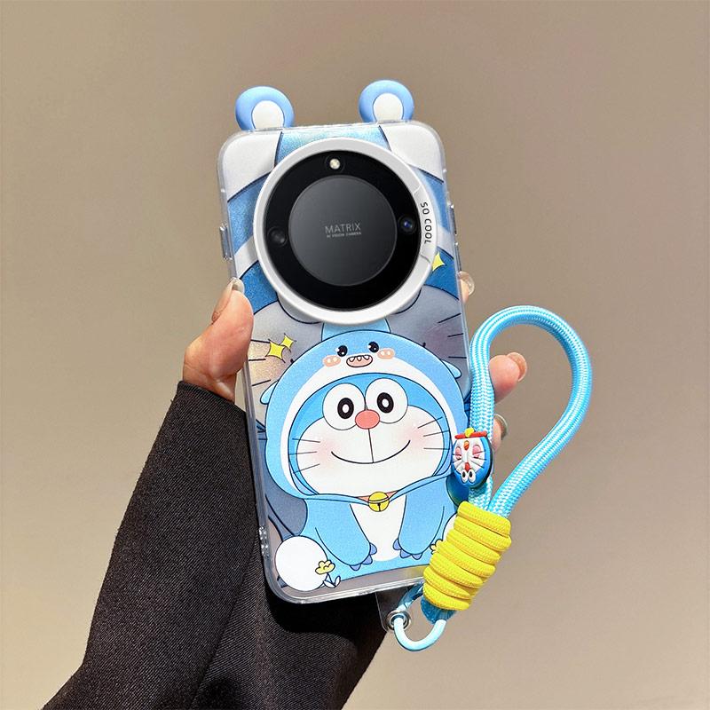 KEYSION Cute Ear Cartoon Case for HONOR X9A 5G with Lanyard Soft Silicone+PC Shockproof Phone Cover for Huawei Magic 5 Lite 5G