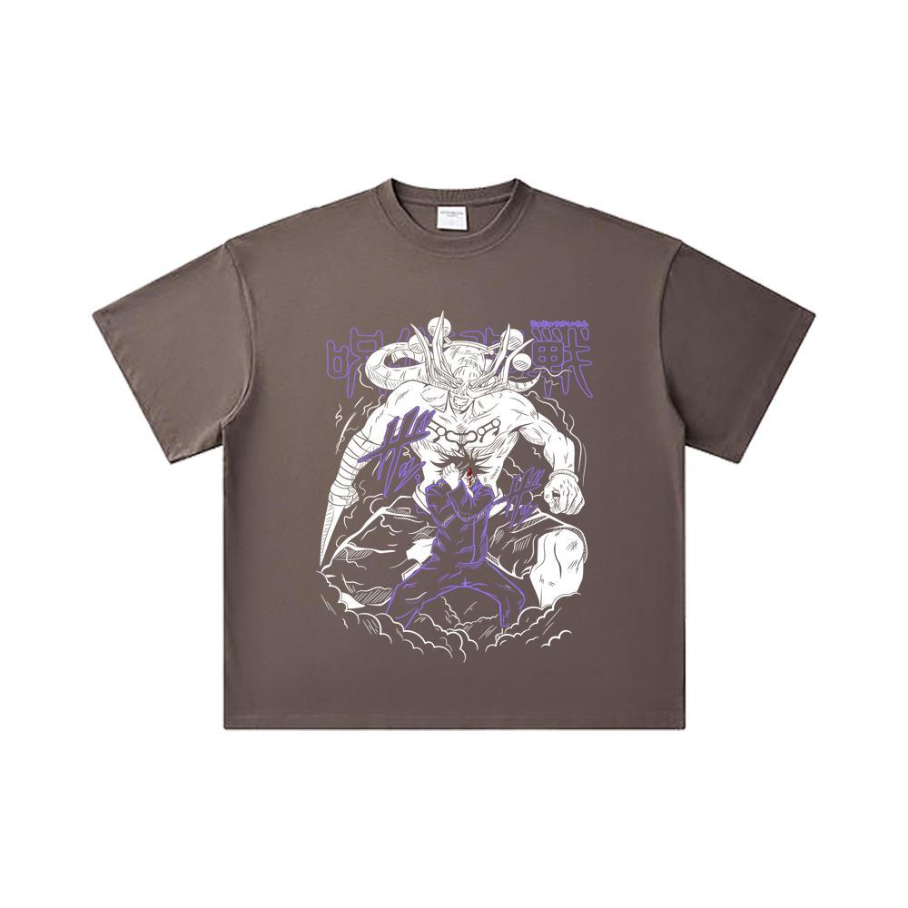 260 GSM Doppelgarn 32er Zählart 100% Baumwolle Jujutsu Kaisen V35 Mahoraga Druck Unisex Schweres Baumwoll-T-Shirt