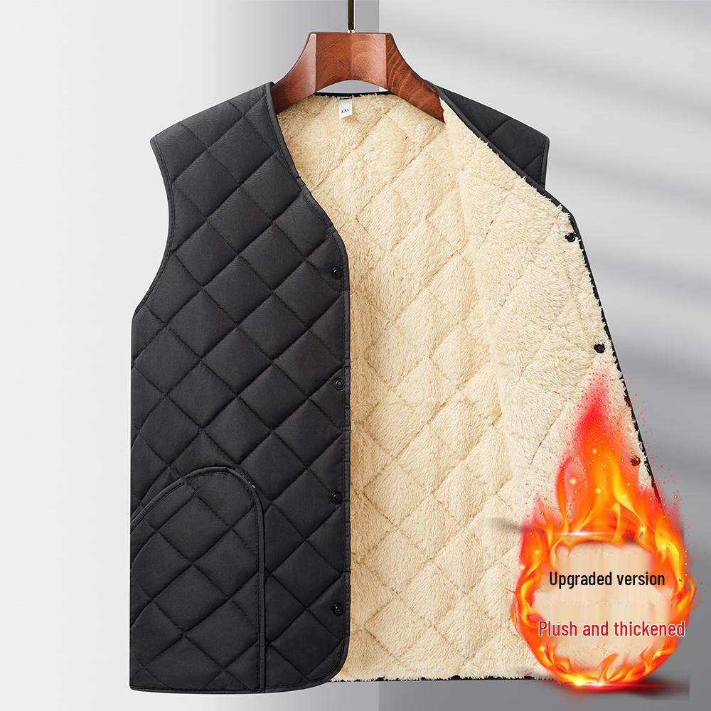 Winter Cotton-Padded Jacket with Fleece and Wool Lining for Middle-Aged and Elderly Men - Stand-Up Collar, Home Wear