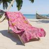 Pink Flamingo Beach Towel, Flamingo with Golden Wings & Floral Pattern Bath Towel, Perfect Vacation & Pool Party Beach Blanket