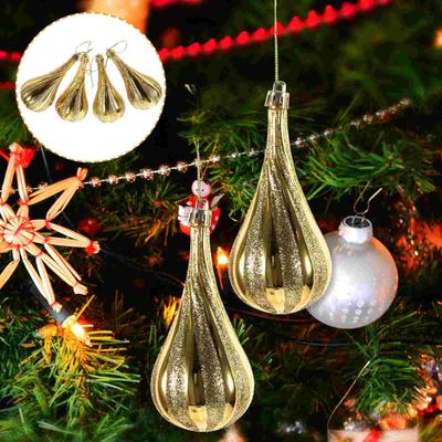 4Pcs Gold Plastic Christmas Tree Hanging Naments Xmas Tree Balls Festive Party Holiday Decorations Cartoon Shaped Pendant